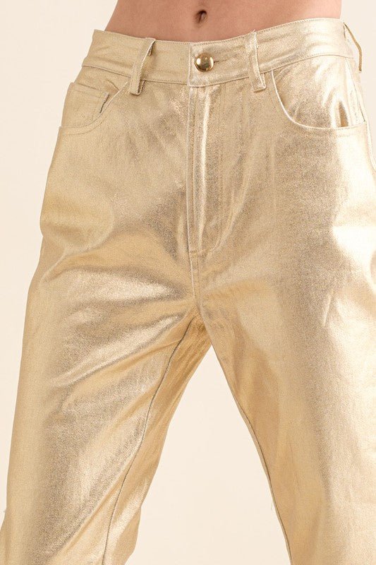 Gold High - Rise Coated Ankle Jeans - STYLED BY ALX COUTUREPANTS