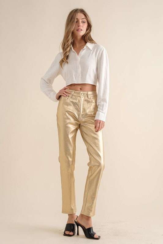 Gold High - Rise Coated Ankle Jeans - STYLED BY ALX COUTUREPANTS