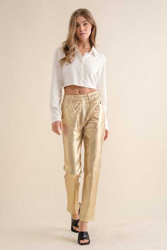 Gold High - Rise Coated Ankle Jeans - STYLED BY ALX COUTUREPANTS