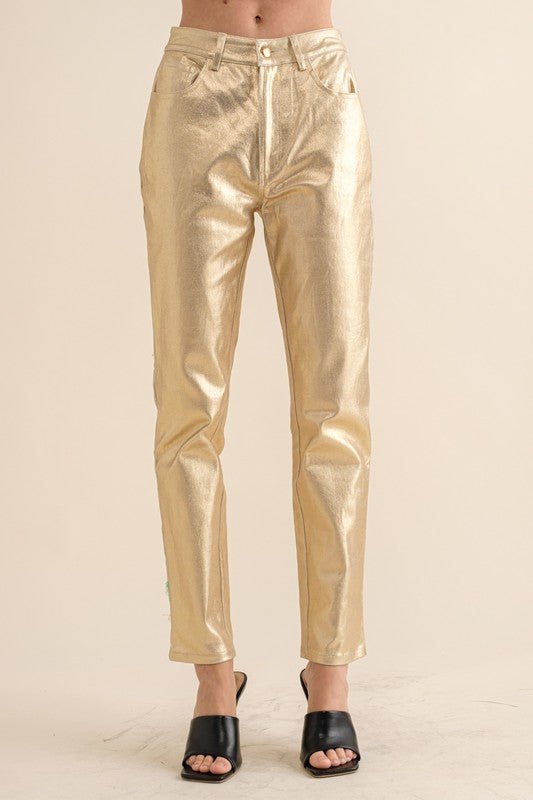 Gold High - Rise Coated Ankle Jeans - STYLED BY ALX COUTUREPANTS