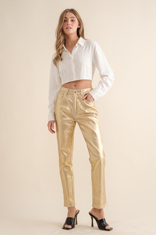 Gold High - Rise Coated Ankle Jeans - STYLED BY ALX COUTUREPANTS