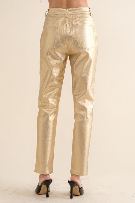 Gold High - Rise Coated Ankle Jeans - STYLED BY ALX COUTUREPANTS