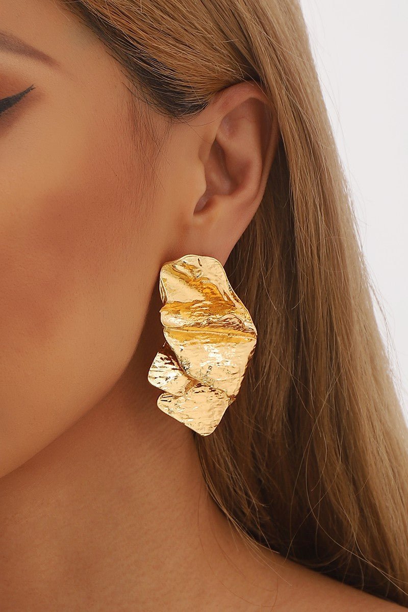 Gold Irregular Metal Textured Dangle Earrings - STYLED BY ALX COUTUREEARRINGS