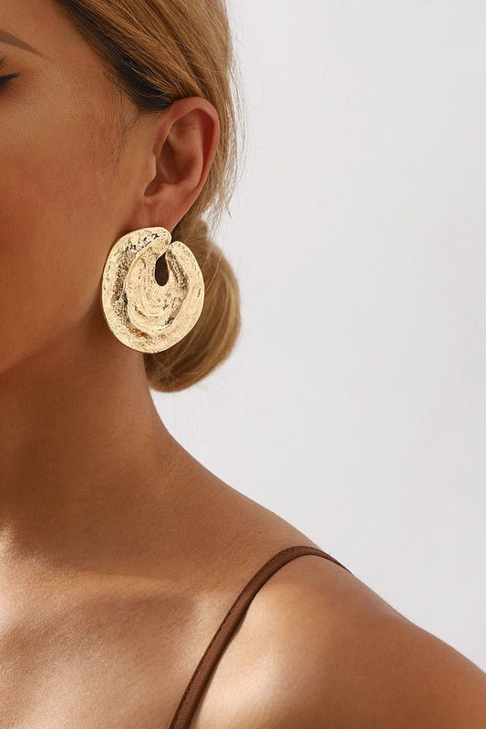 Gold Irregular Textured Round Dangle Earrings - STYLED BY ALX COUTUREEARRINGS