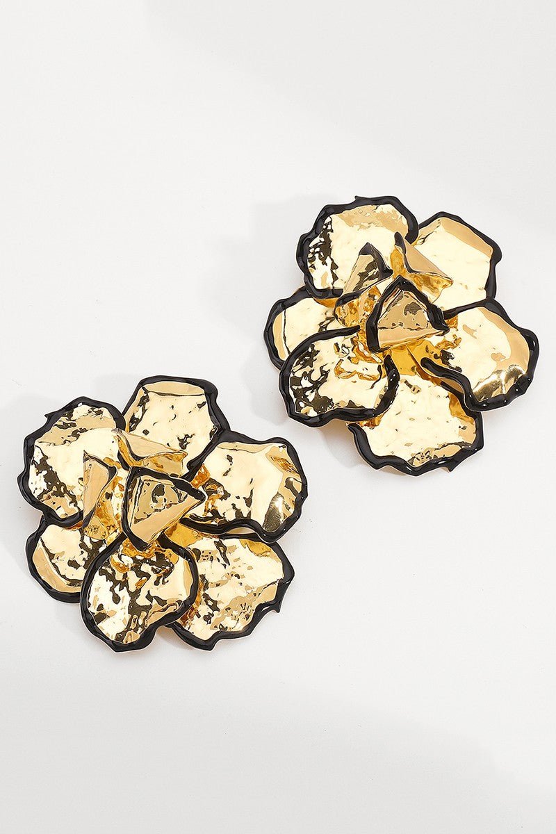 Gold Large Enamel Metal Floral Dangle Earrings - STYLED BY ALX COUTUREEARRINGS