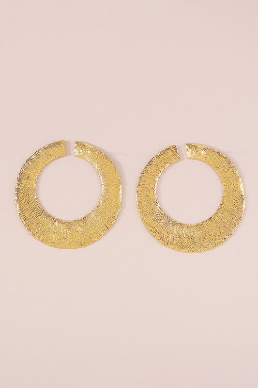 Gold Large Textured Flat Circle Drop Earrings - STYLED BY ALX COUTUREEARRINGS