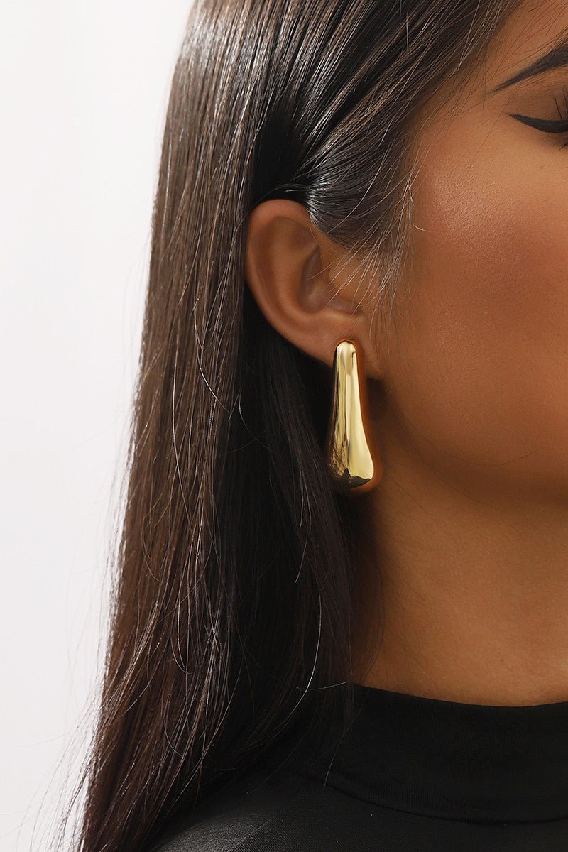 Gold Long Metal Chunky Waterdrop Earrings - STYLED BY ALX COUTUREEARRINGS