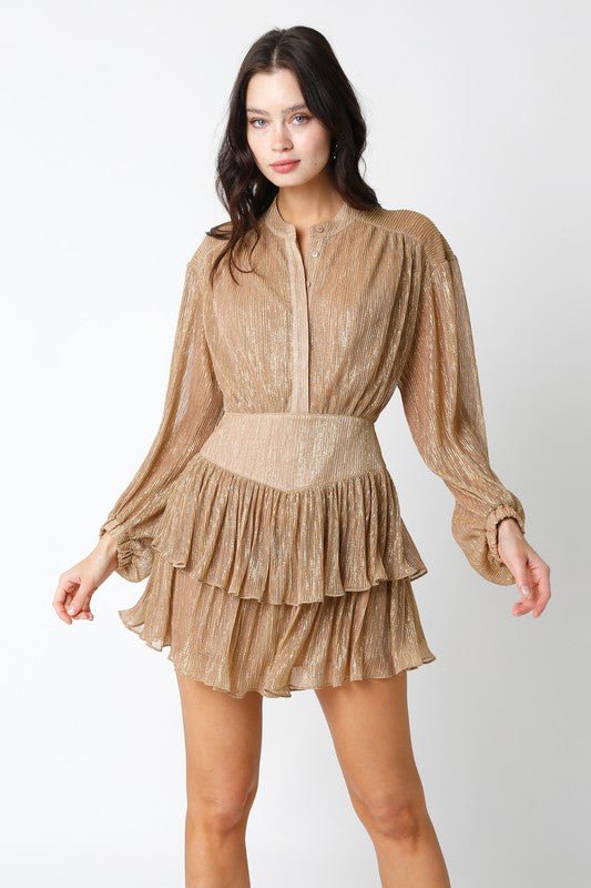 Gold Lottie Long Sleeve Dress - STYLED BY ALX COUTUREDRESS