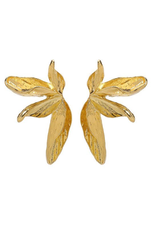 Gold Metal Textured Leaf Dangle Earrings - STYLED BY ALX COUTUREEARRINGS