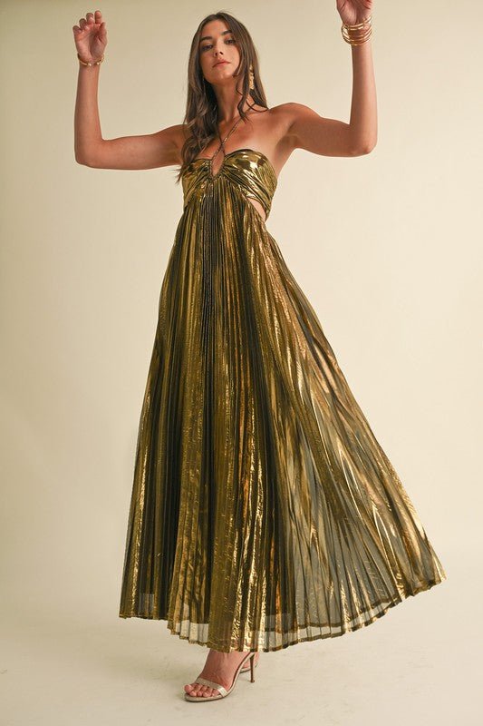 Gold Metallic Pleat Maxi Dress - STYLED BY ALX COUTUREDresses