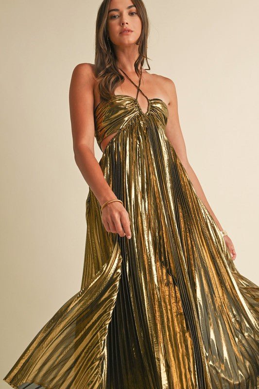 Gold Metallic Pleat Maxi Dress - STYLED BY ALX COUTUREDresses