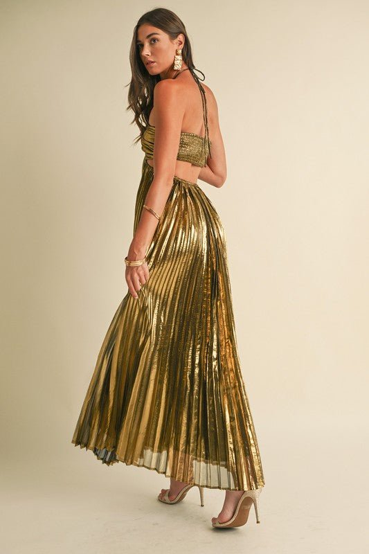 Gold Metallic Pleat Maxi Dress - STYLED BY ALX COUTUREDresses