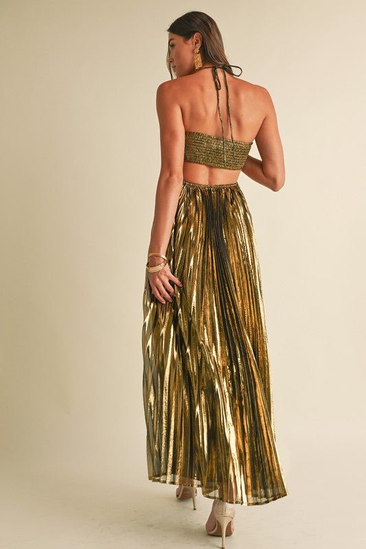 Gold Metallic Pleat Maxi Dress - STYLED BY ALX COUTUREDresses