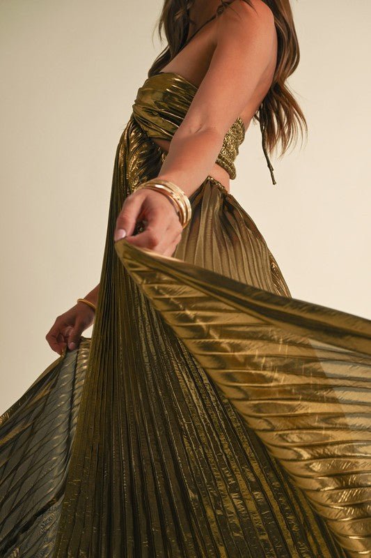 Gold Metallic Pleat Maxi Dress - STYLED BY ALX COUTUREDresses