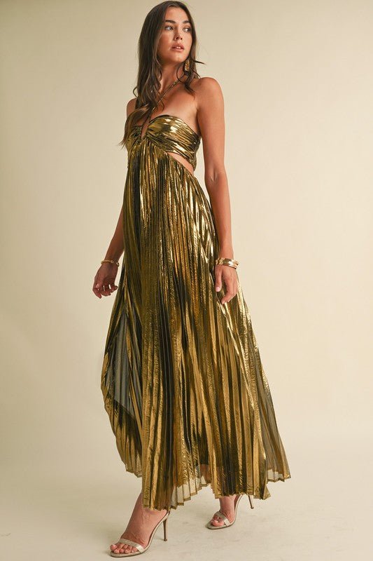 Gold Metallic Pleat Maxi Dress - STYLED BY ALX COUTUREDresses