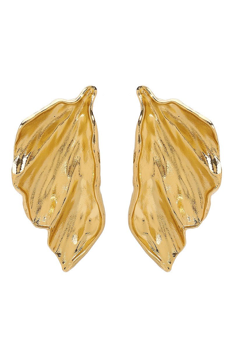 Gold Pleated Metal Leaf Dangle Earrings - STYLED BY ALX COUTUREEARRINGS