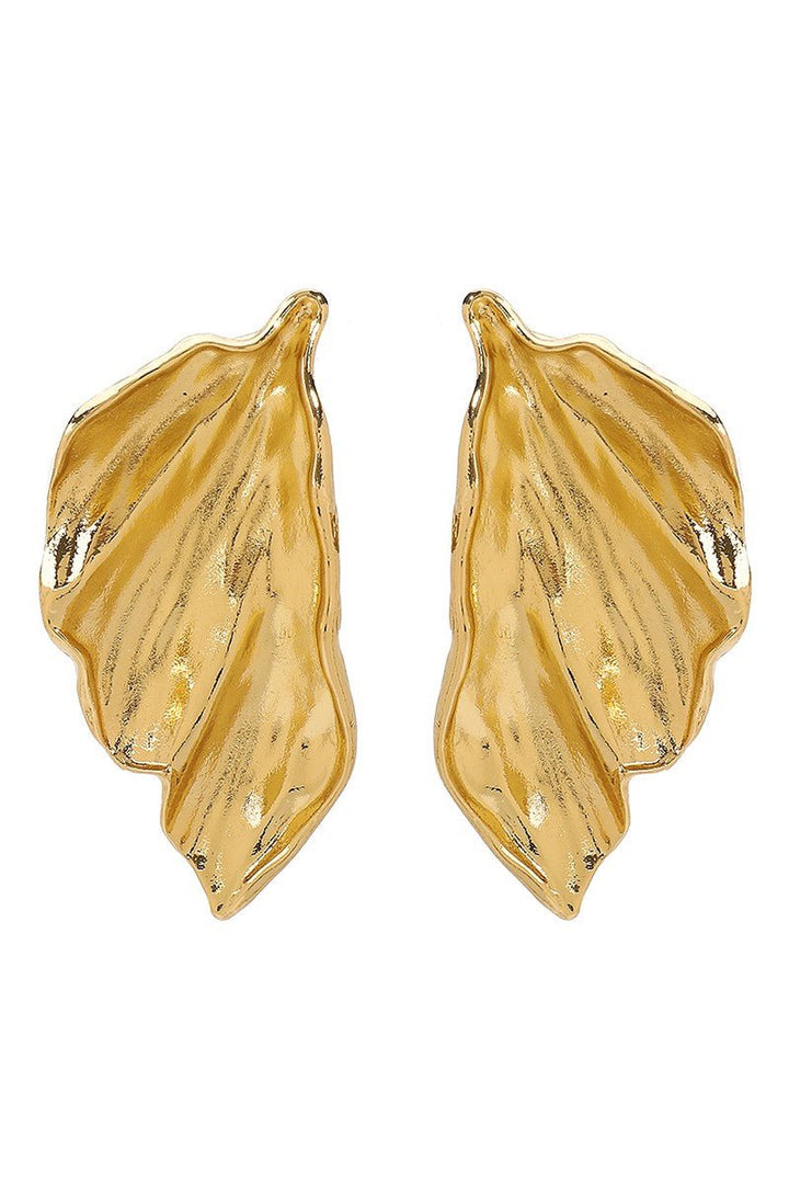 Gold Pleated Metal Leaf Dangle Earrings - STYLED BY ALX COUTUREEARRINGS