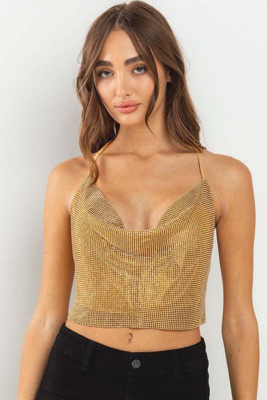 Gold Rhinestone Tie Back - STYLED BY ALX COUTUREShirts & Tops