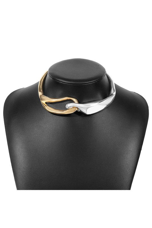 Gold & Silver Asymmetrical Cross Metal Choker Necklace - STYLED BY ALX COUTURENECKLACE