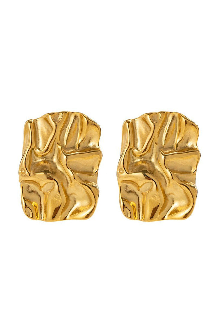 Gold Stainless Steel Geometric Hammered Stud Earrings - STYLED BY ALX COUTUREEARRINGS