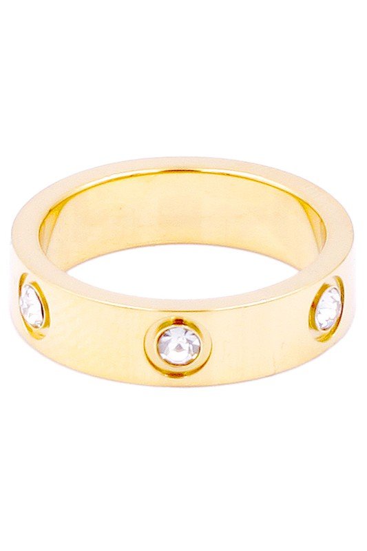 Gold Stone Embellished Stainless Steel Band Ring - STYLED BY ALX COUTURERING