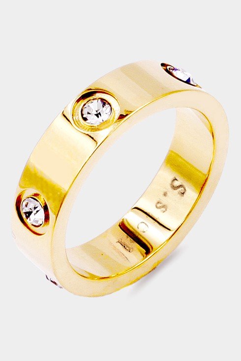 Gold Stone Embellished Stainless Steel Band Ring - STYLED BY ALX COUTURERING