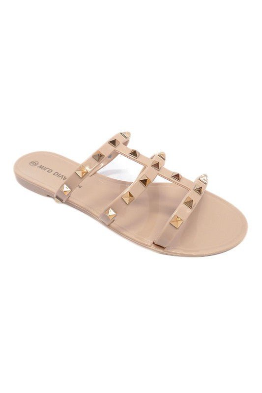 Gold Studded Three Strap Slide Sandals - STYLED BY ALX COUTURESHOES