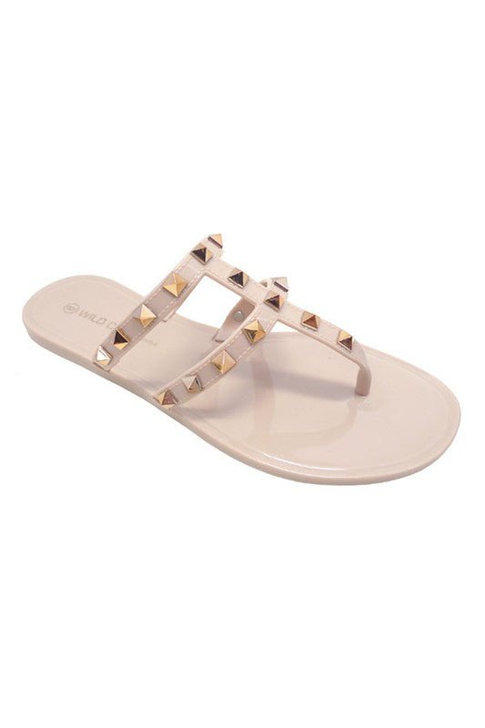 Gold Studded Two Strap Thong Slide Sandals - STYLED BY ALX COUTURESHOES