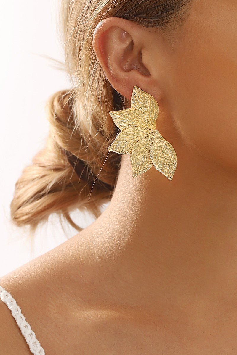 Gold Tiered Leaf Textured Dangle Earrings - STYLED BY ALX COUTUREEARRINGS