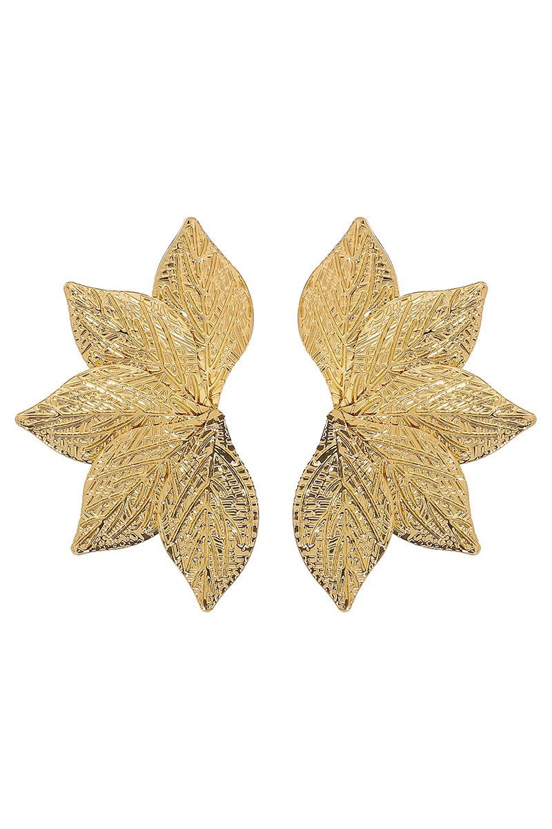 Gold Tiered Leaf Textured Dangle Earrings - STYLED BY ALX COUTUREEARRINGS