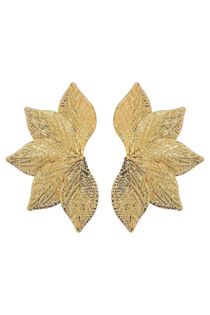 Gold Tiered Leaf Textured Dangle Earrings - STYLED BY ALX COUTUREEARRINGS