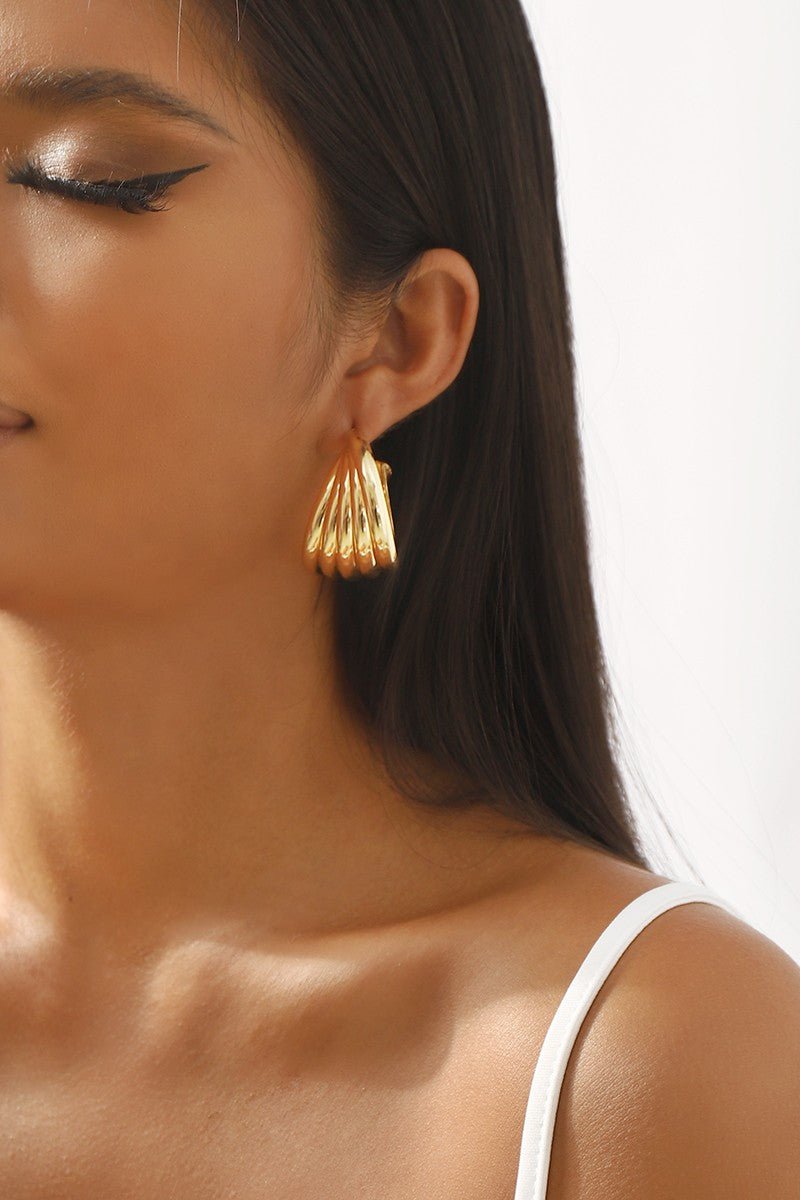 Gold Twisted Metal Striped Hoop Earrings - STYLED BY ALX COUTUREEARRINGS