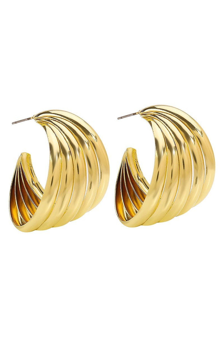 Gold Twisted Metal Striped Hoop Earrings - STYLED BY ALX COUTUREEARRINGS