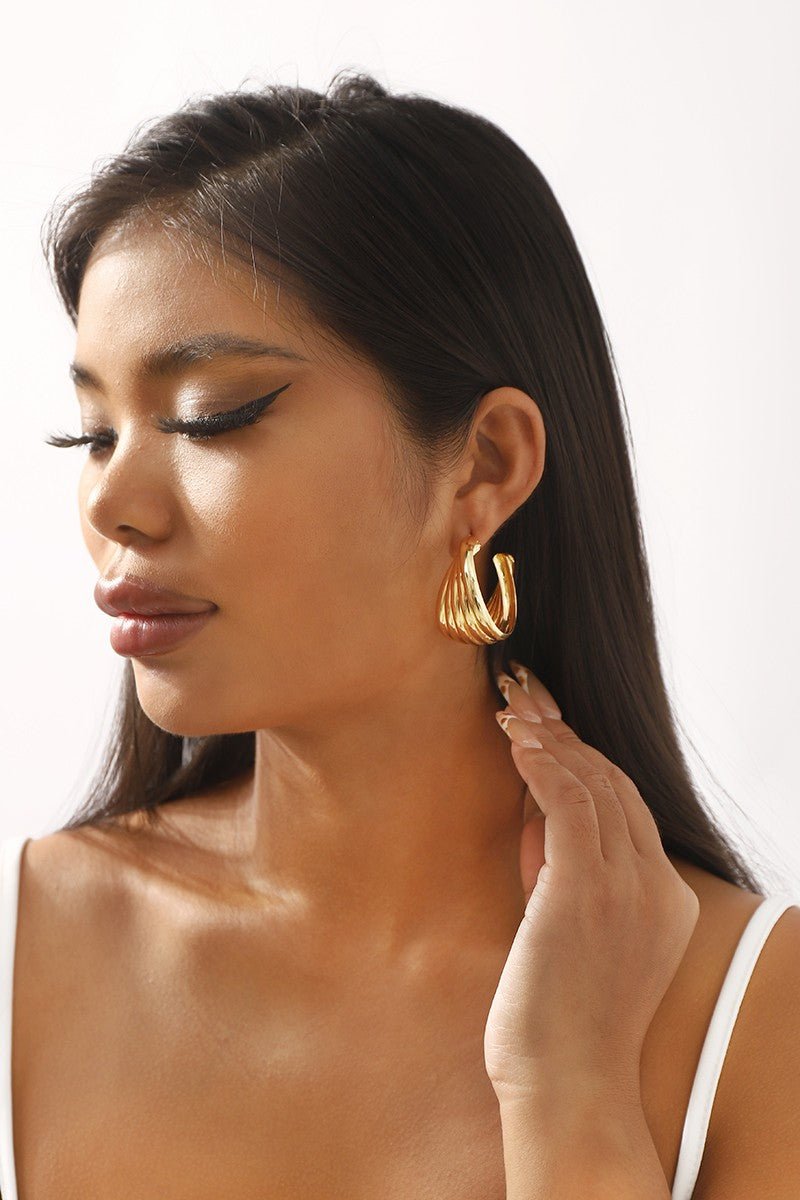 Gold Twisted Metal Striped Hoop Earrings - STYLED BY ALX COUTUREEARRINGS