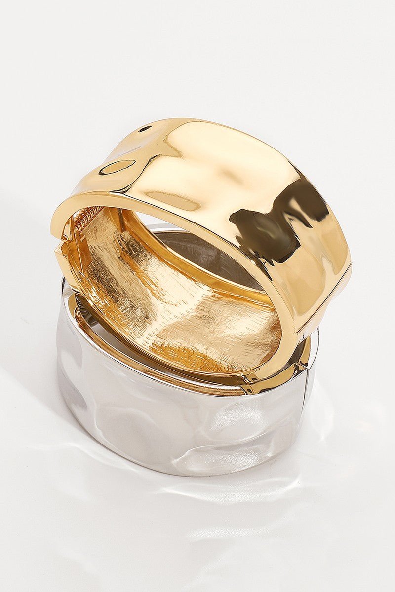 Gold Wide Hammered Metal Bangle Bracelet - STYLED BY ALX COUTUREBRACELET