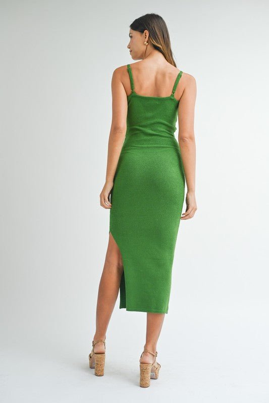 Green Knit Bodycon Front Cutout Midi Dress - STYLED BY ALX COUTUREDRESS