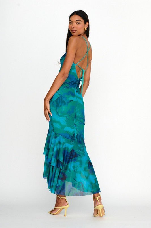 Green Multicolor Mesh Tiered Maxi Dress *PRE* - STYLED BY ALX COUTUREDRESS