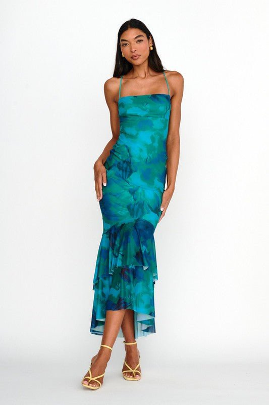 Green Multicolor Mesh Tiered Maxi Dress *PRE* - STYLED BY ALX COUTUREDRESS