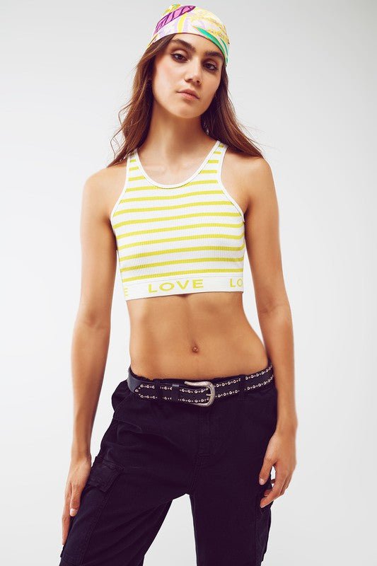 Green Stripped Cropped Love Text Top - STYLED BY ALX COUTUREShirts & Tops
