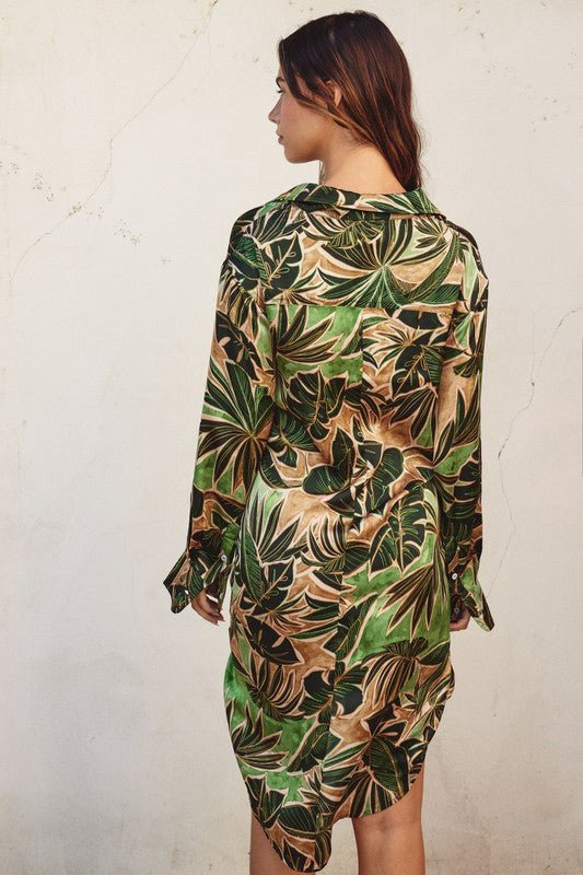 Green Tropical Tie Shirt Dress - STYLED BY ALX COUTUREDRESS