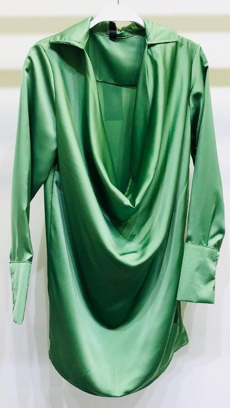 GreenLong Sleeve Satin Dress - STYLED BY ALX COUTUREDresses