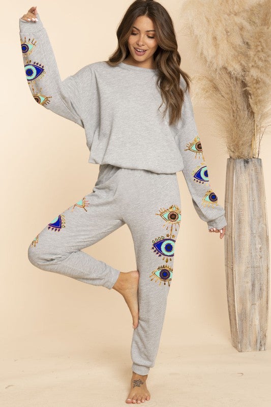 Heather Grey Evil Eye Sweatshirt - STYLED BY ALX COUTUREOutfit Sets