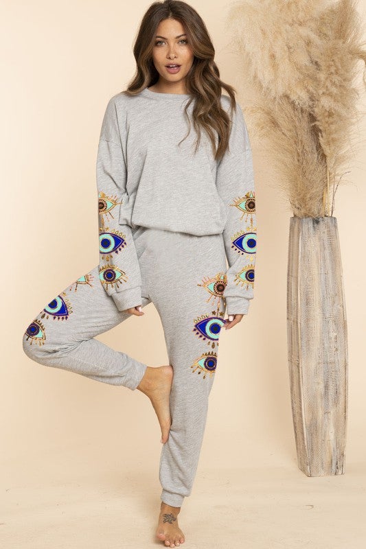 Heather Grey Evil Eye Sweatshirt - STYLED BY ALX COUTUREOutfit Sets