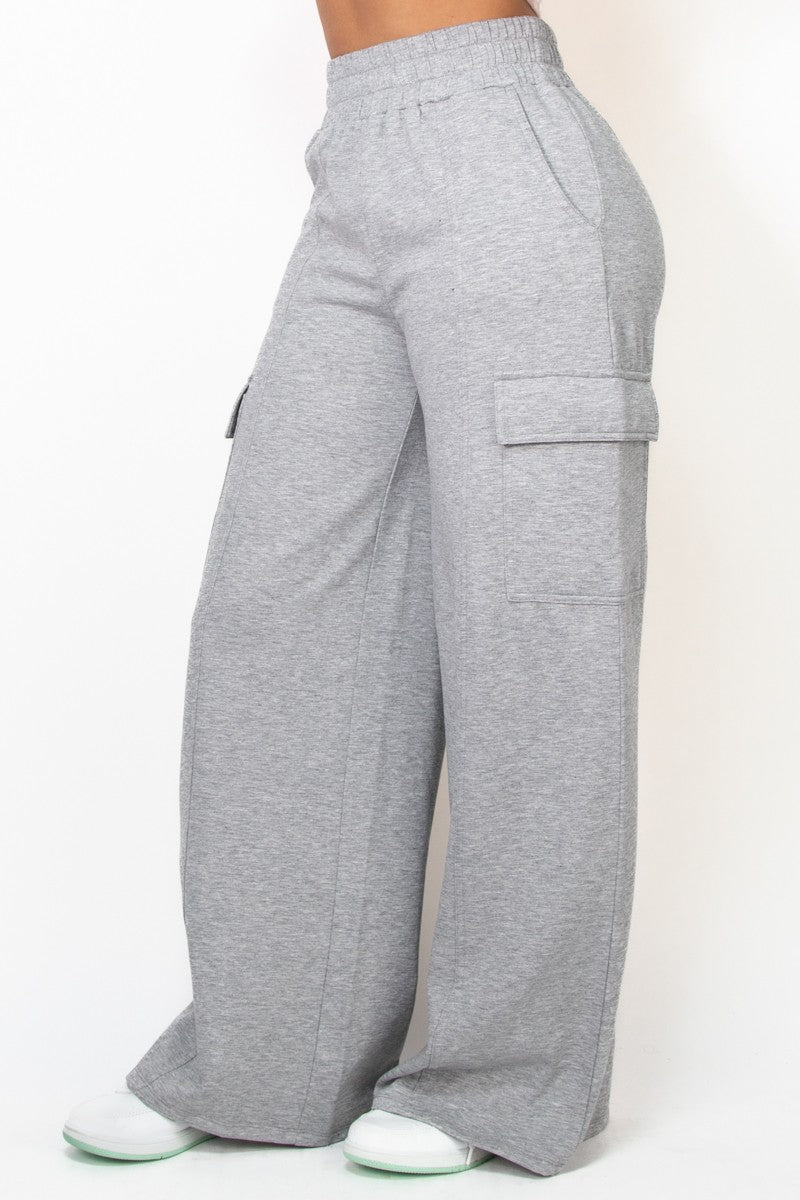 Heather grey High - Rise Wide Elastic Cargo Pants - STYLED BY ALX COUTUREPANTS