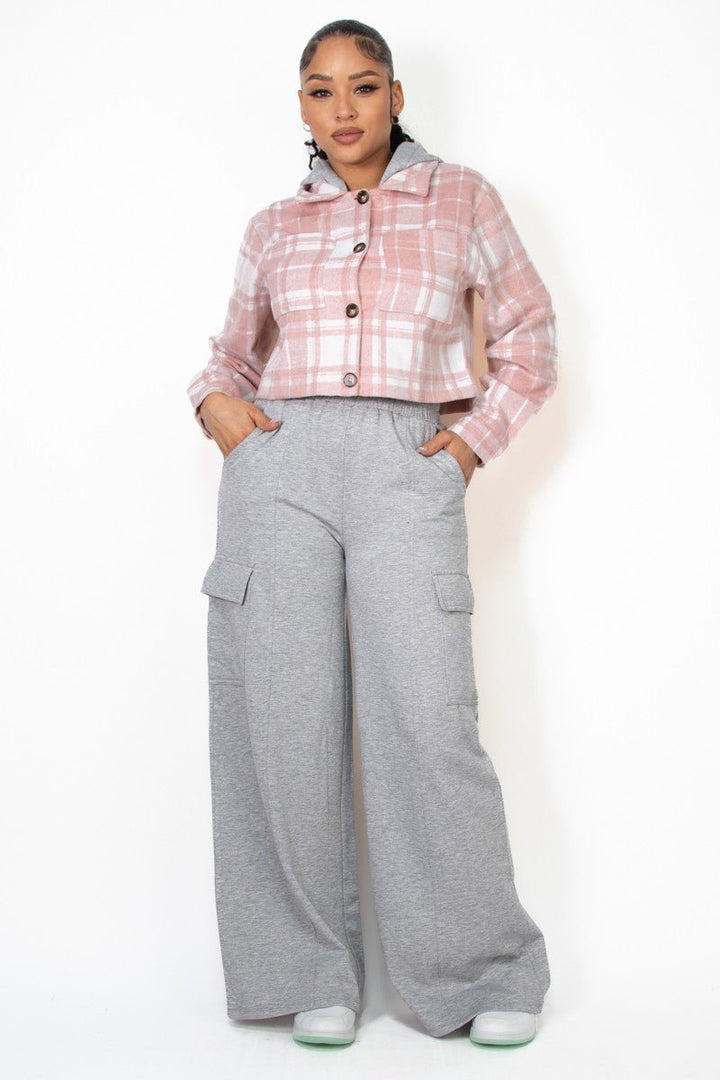 Heather grey High - Rise Wide Elastic Cargo Pants - STYLED BY ALX COUTUREPANTS