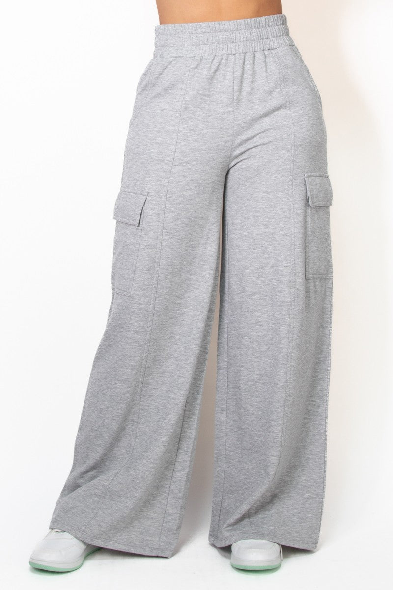 Heather grey High - Rise Wide Elastic Cargo Pants - STYLED BY ALX COUTUREPANTS