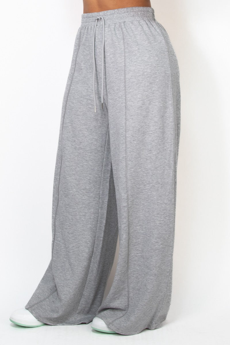 Heather grey Wide Leg Elastic Drawstring Pants - STYLED BY ALX COUTURESWEATERS