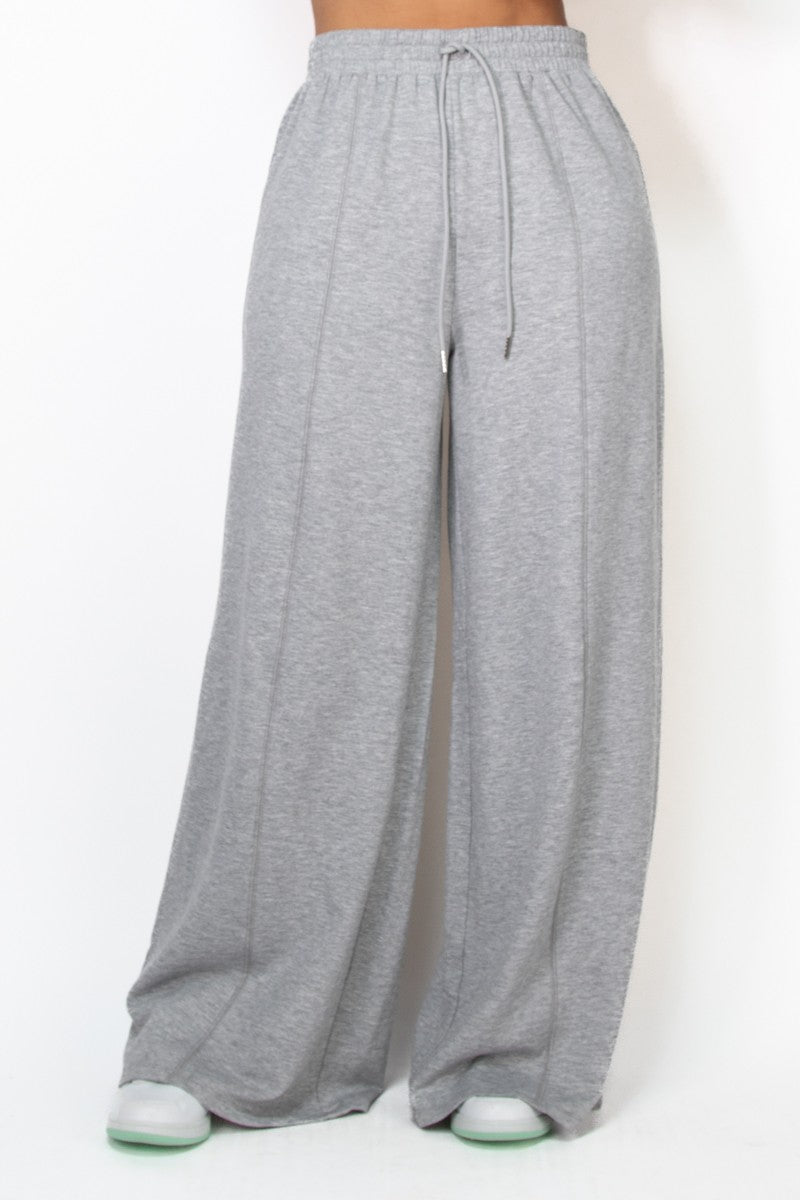 Heather grey Wide Leg Elastic Drawstring Pants - STYLED BY ALX COUTURESWEATERS