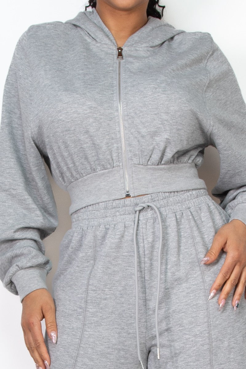 Heather Grey Zip - Up Hoodie Solid Crop Jacket - STYLED BY ALX COUTURESWEATERS