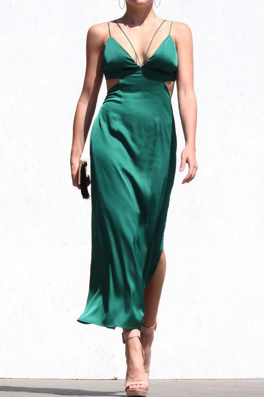 Hunter Green Cutout Satin Midi Dress - STYLED BY ALX COUTUREDRESSES